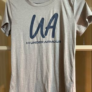 Under Armour Heather Gray Tee with Navy Logo